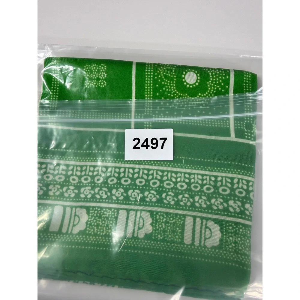 Echo Hand Rolled Green Satin Square Scarf Vintage Bandana Print Retro Mod 27'X26